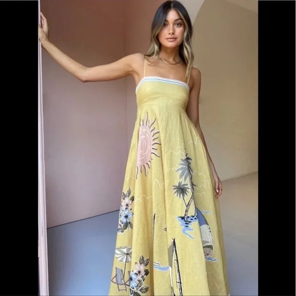 Soleil Shades Summer Sunset Maxi Dress Full A Line Lanon Cotton Long Maxi - Picture 4 of 9